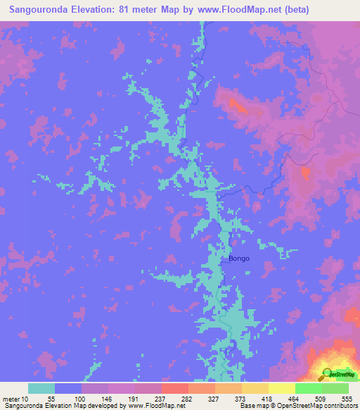 Sangouronda,Gabon Elevation Map