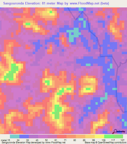 Sangouronda,Gabon Elevation Map
