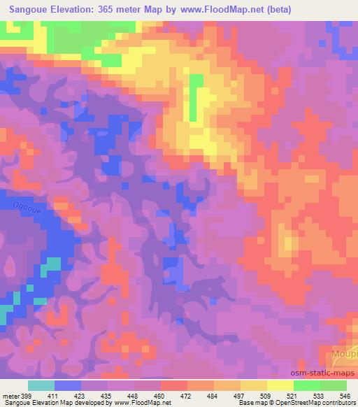Sangoue,Gabon Elevation Map