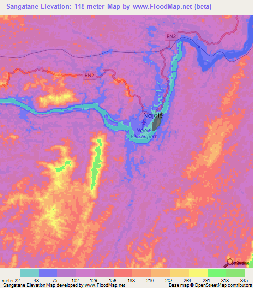 Sangatane,Gabon Elevation Map