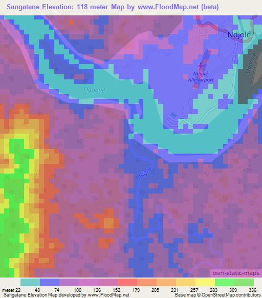 Sangatane,Gabon Elevation Map