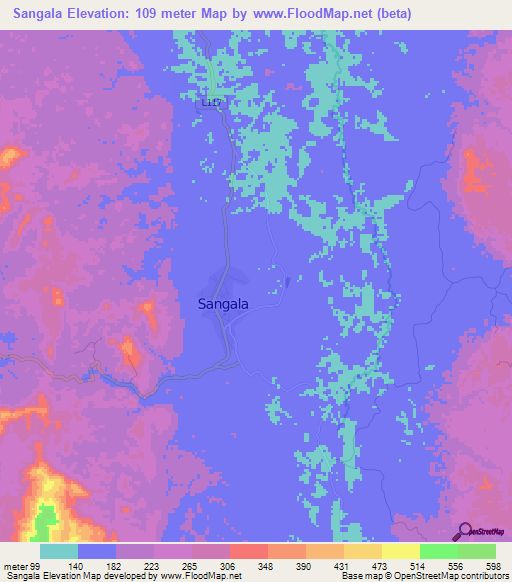 Sangala,Gabon Elevation Map