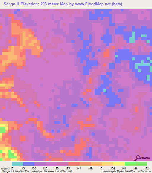 Sanga II,Gabon Elevation Map