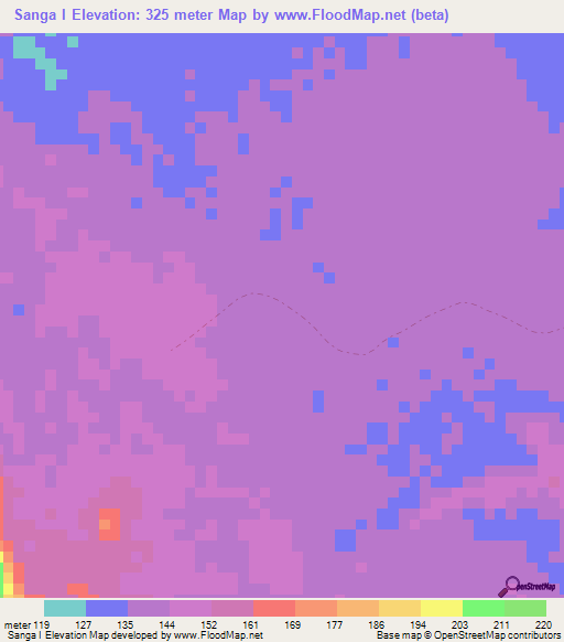 Sanga I,Gabon Elevation Map