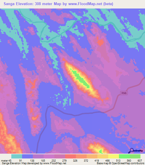 Sanga,Gabon Elevation Map