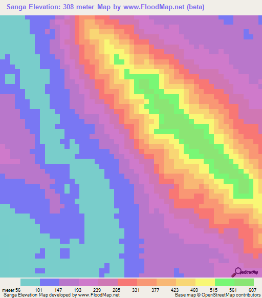 Sanga,Gabon Elevation Map