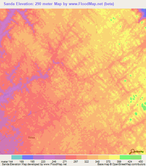 Sanda,Gabon Elevation Map