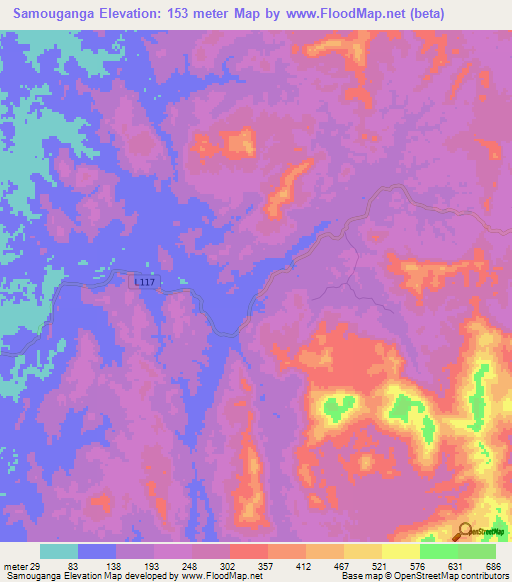 Samouganga,Gabon Elevation Map