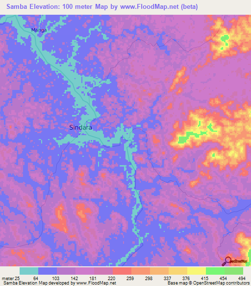 Samba,Gabon Elevation Map