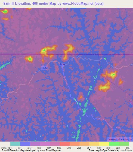Sam II,Gabon Elevation Map