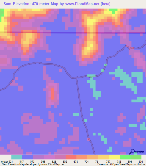 Sam,Gabon Elevation Map