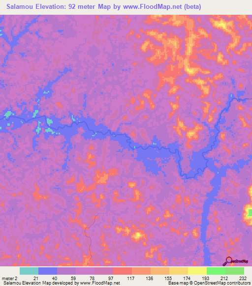 Salamou,Gabon Elevation Map
