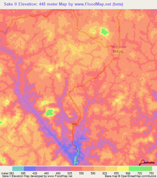 Sake II,Gabon Elevation Map