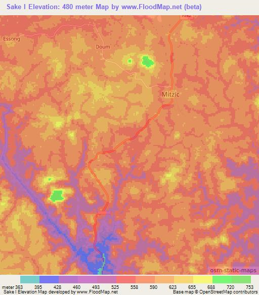 Sake I,Gabon Elevation Map