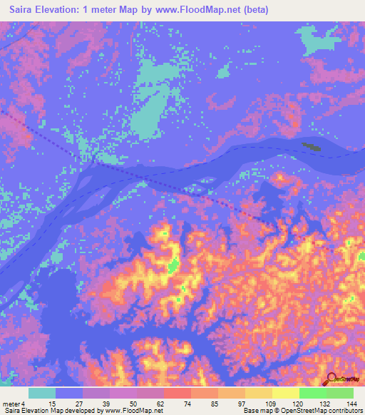 Saira,Gabon Elevation Map