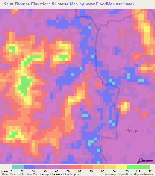 Saint-Thomas,Gabon Elevation Map