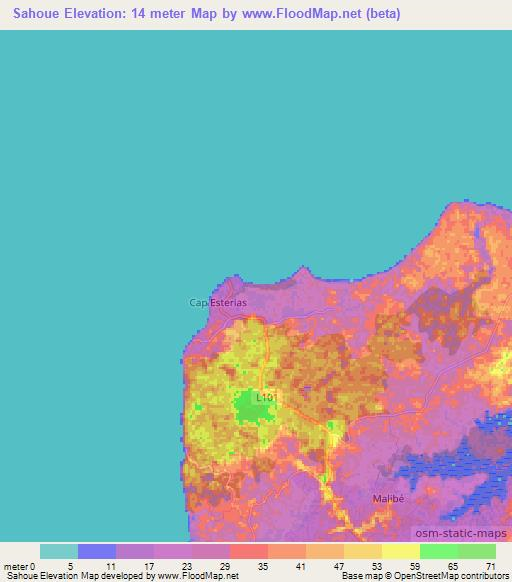 Sahoue,Gabon Elevation Map