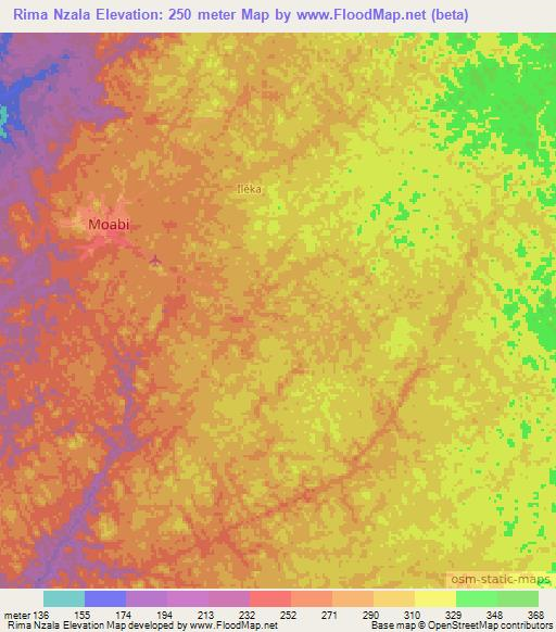 Rima Nzala,Gabon Elevation Map