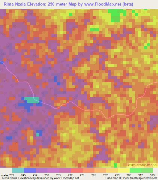 Rima Nzala,Gabon Elevation Map