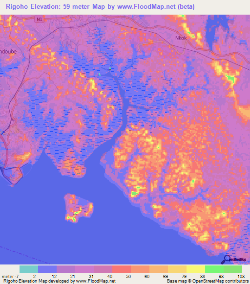 Rigoho,Gabon Elevation Map