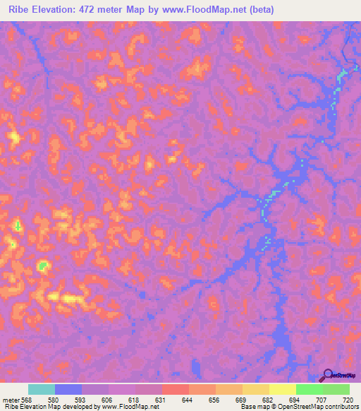 Ribe,Gabon Elevation Map