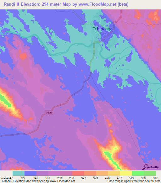Randi II,Gabon Elevation Map
