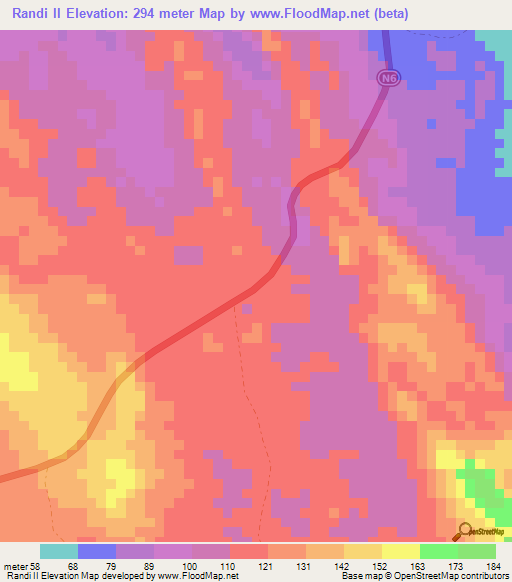 Randi II,Gabon Elevation Map