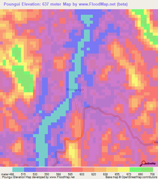Poungui,Gabon Elevation Map