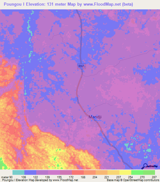 Poungou I,Gabon Elevation Map
