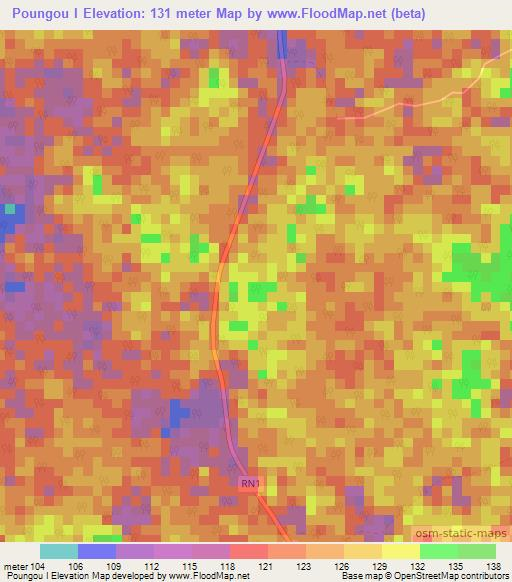 Poungou I,Gabon Elevation Map