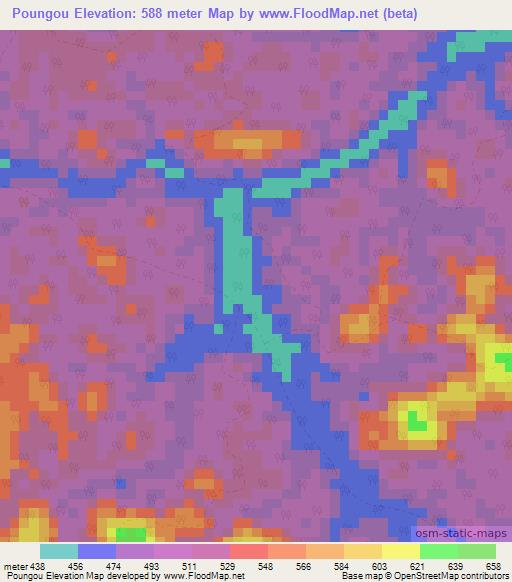 Poungou,Gabon Elevation Map