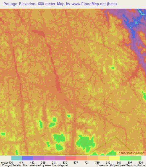 Poungo,Gabon Elevation Map