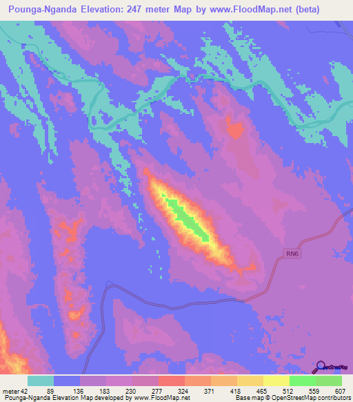 Pounga-Nganda,Gabon Elevation Map