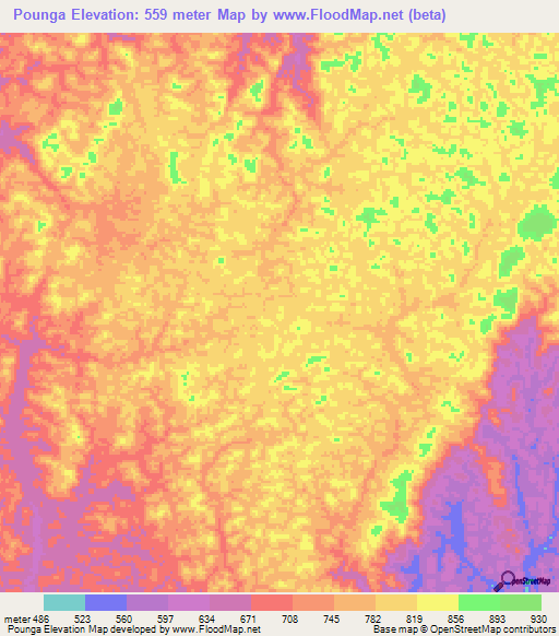 Pounga,Gabon Elevation Map