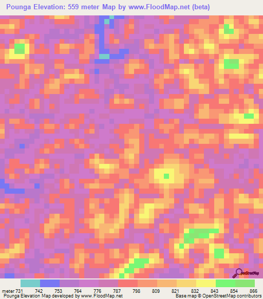 Pounga,Gabon Elevation Map