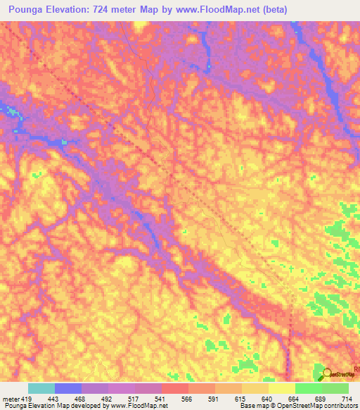 Pounga,Gabon Elevation Map