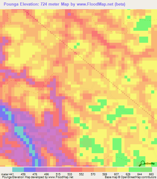 Pounga,Gabon Elevation Map