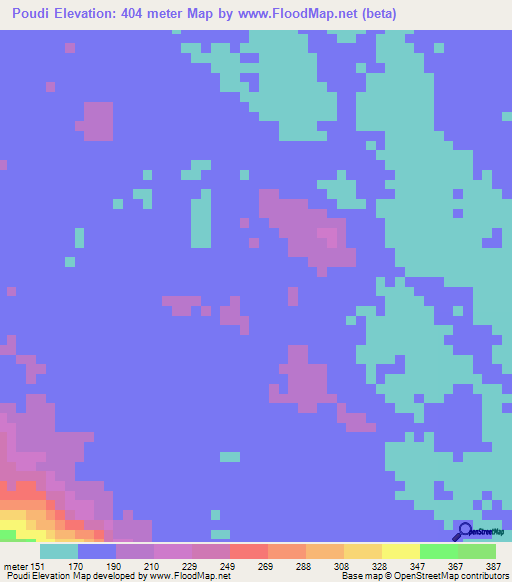 Poudi,Gabon Elevation Map