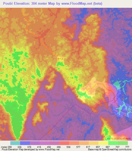 Poubi,Gabon Elevation Map