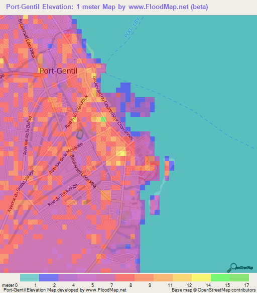 Port-Gentil,Gabon Elevation Map