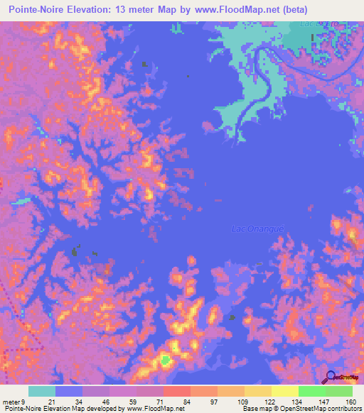 Pointe-Noire,Gabon Elevation Map