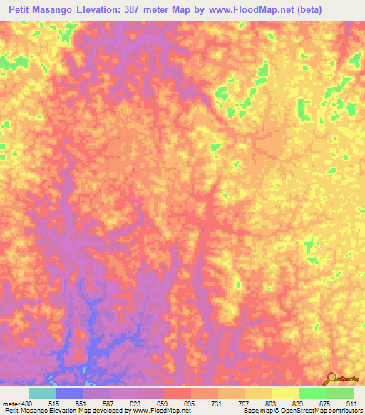 Petit Masango,Gabon Elevation Map