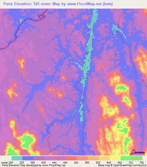 Paris,Gabon Elevation Map