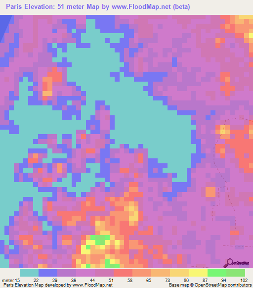 Paris,Gabon Elevation Map