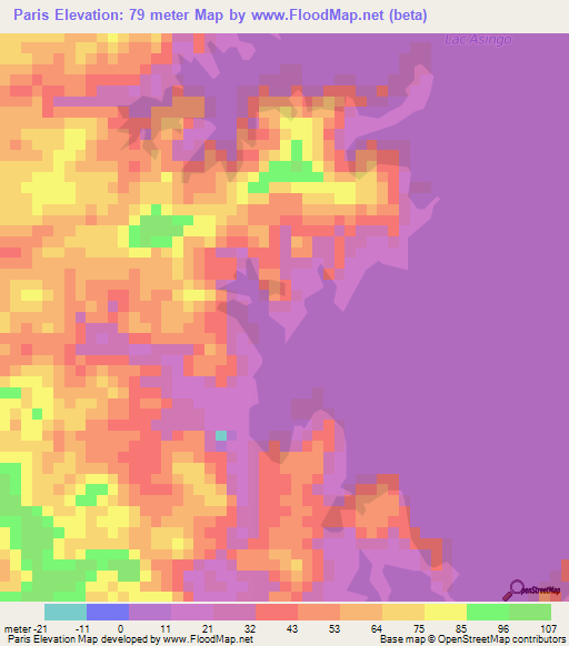 Paris,Gabon Elevation Map