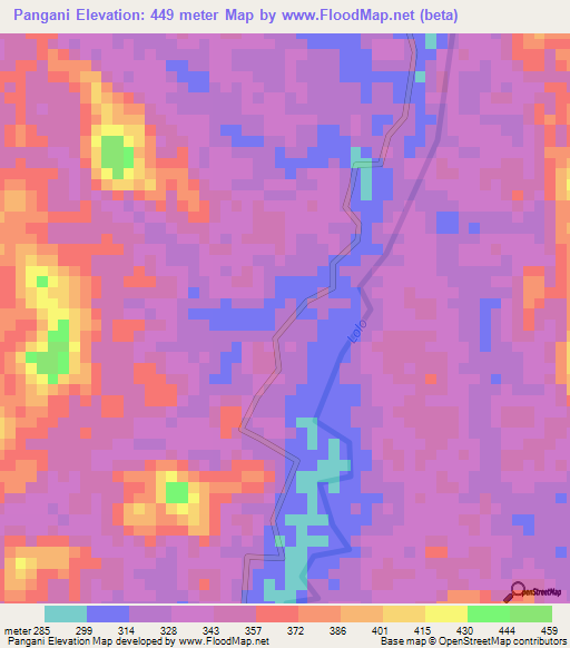 Pangani,Gabon Elevation Map