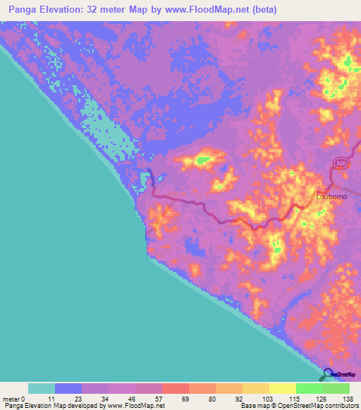 Panga,Gabon Elevation Map