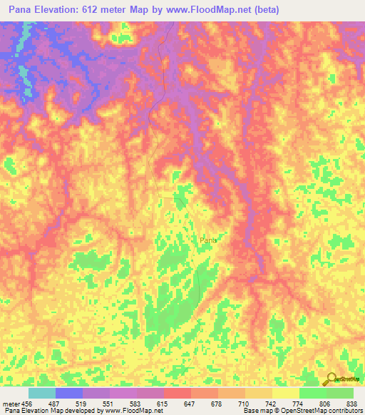 Pana,Gabon Elevation Map