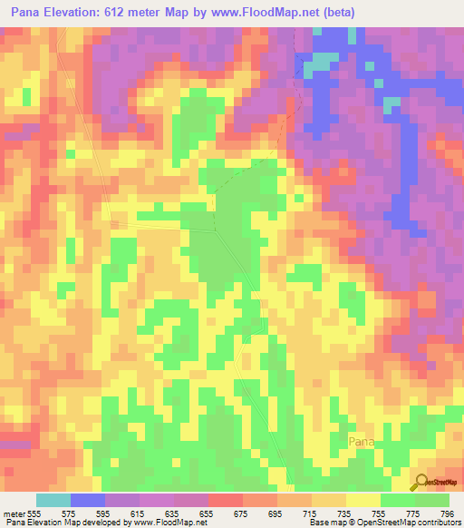 Pana,Gabon Elevation Map
