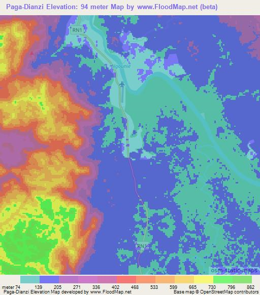 Paga-Dianzi,Gabon Elevation Map